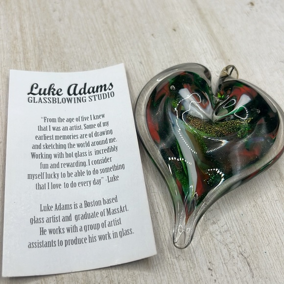 LUKE ADAMS GLASSBLOWING STUDIO BLOWN GLASS HEART NEW SIGNED - Picture 9 of 11